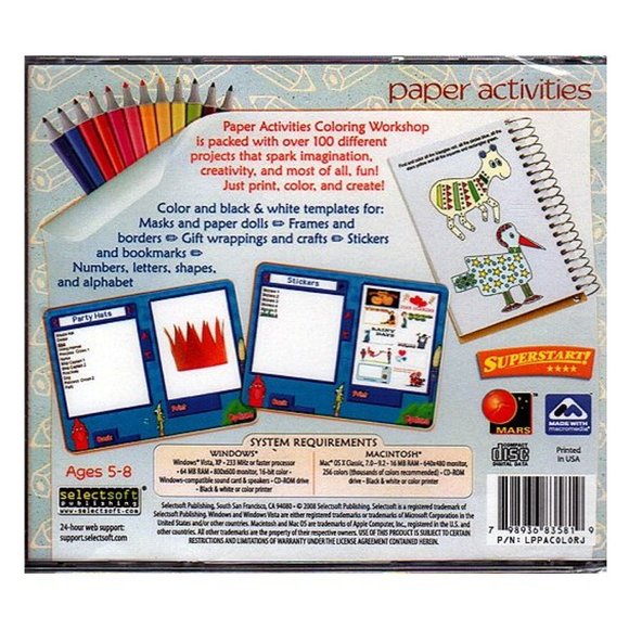 Paper Activities: Coloring Workshop (Ages 5-8) (CD, 2008) for Win/Mac -NEW in JC - Picture 2 of 2